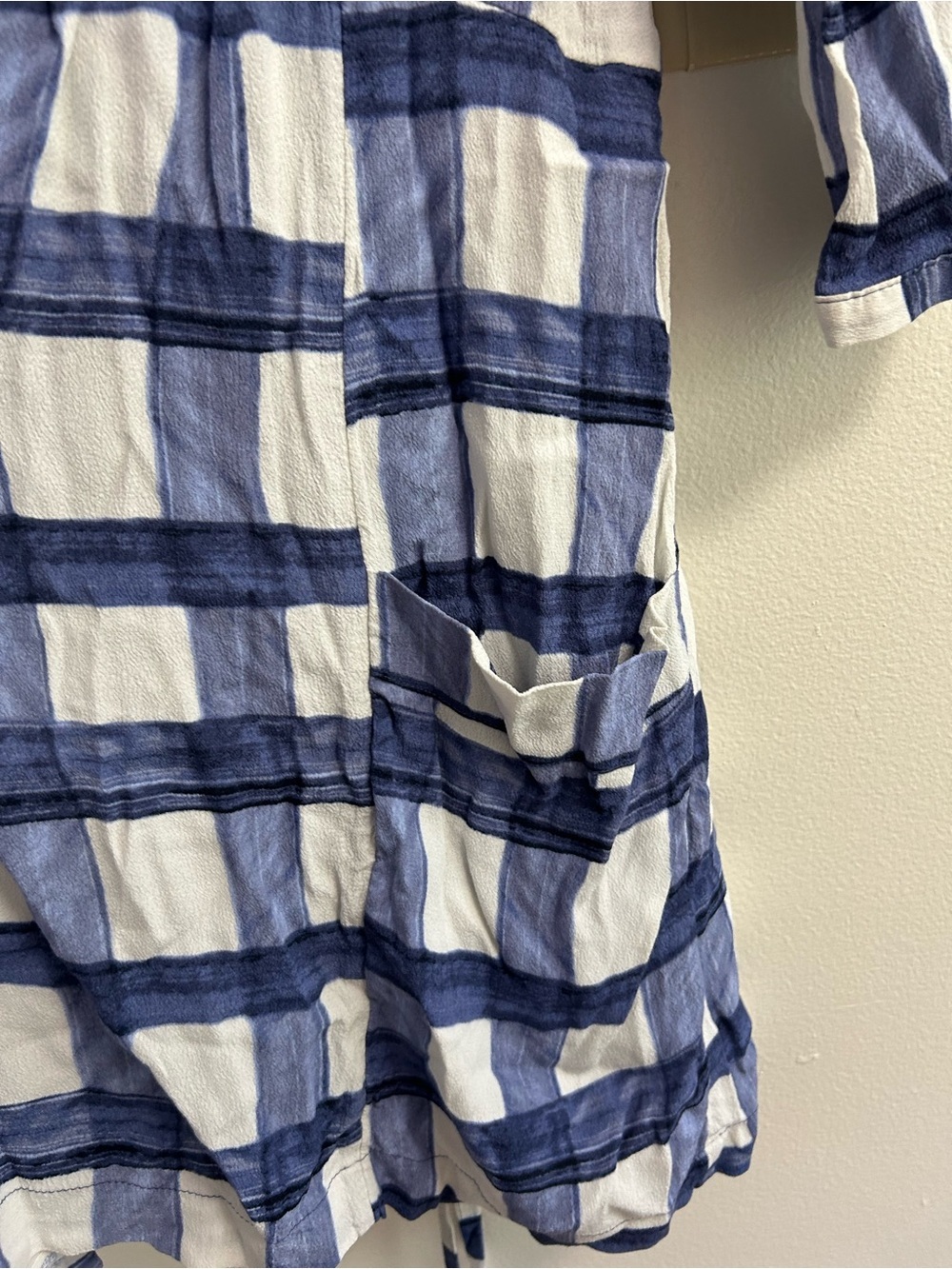 Anthropologie Maeve Devery Plaid Tie Back Mini Dress Blue White (size- XS) - Picture 5 of 9
